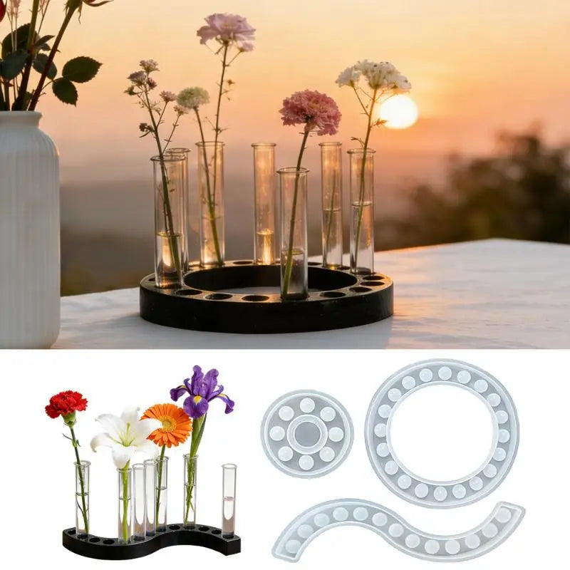 Flower Test Tube Holder Silicone Molds DIY Handmade Vase Tray Epoxy Resin Mould Candlestick Holder Plaster Cement Mold Oasis Select