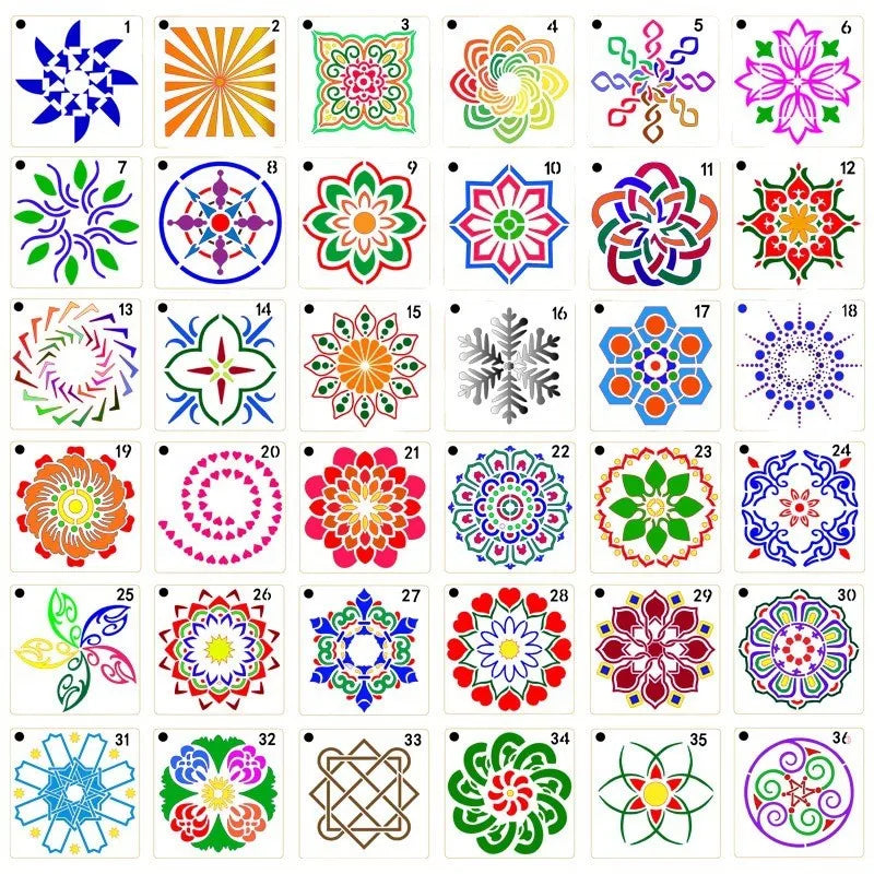 36 Pcs Mandala Painting Stencils Set, Perfect for DIY Art Projects Wood Wall Floor Fabric Furniture Tile Christmas Gift Reusable Oasis Select