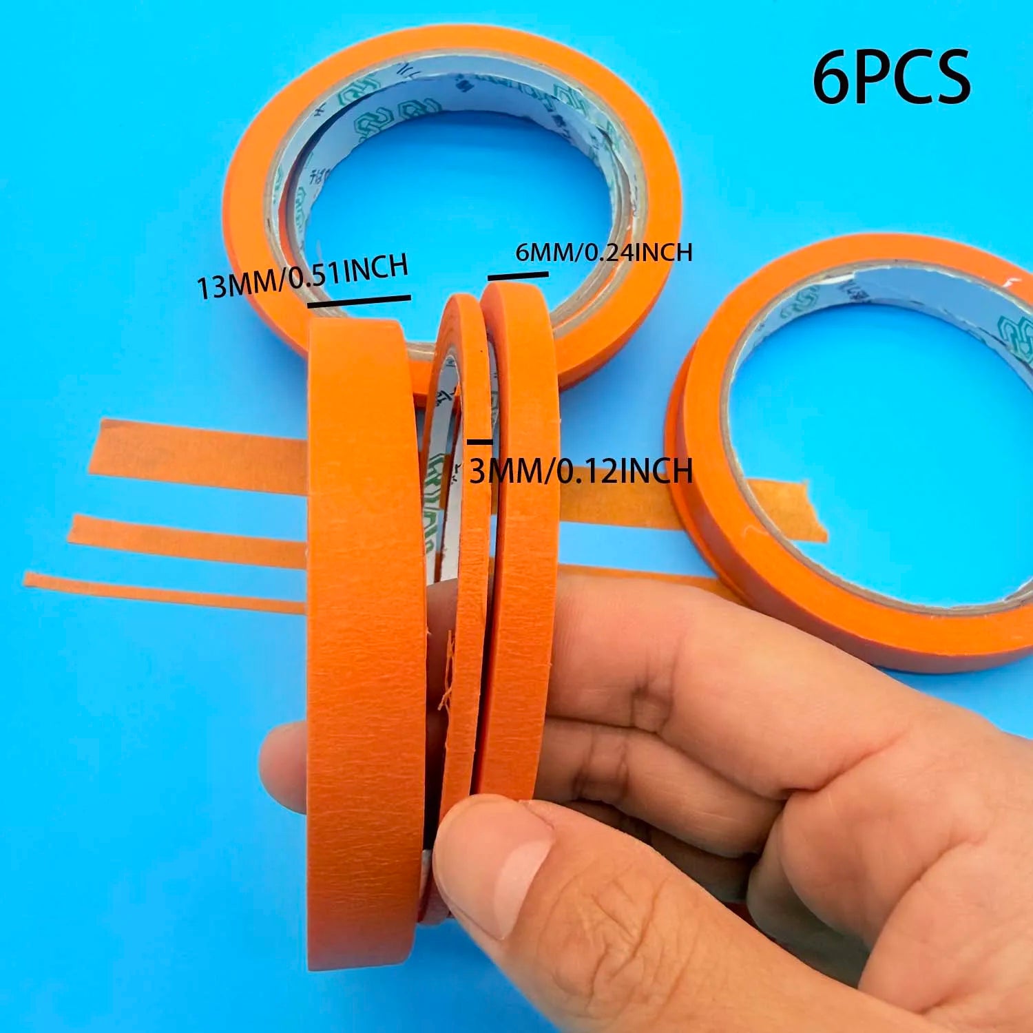 3/6 Rolls 3size Colorful Paper Masking Painters Tapes Painting Labeling Arts Crafts,Removal for Crafts, Labeling,DIY Decorative Oasis Select 6pcs orange