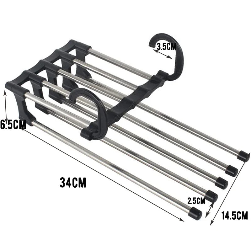 5 in1 Save Space Pants Hanger Collapsible Towel Tie Hook Multi-functional Clothes Trouser Rack Wardrobe Closet Organizer Storage Oasis Select balck