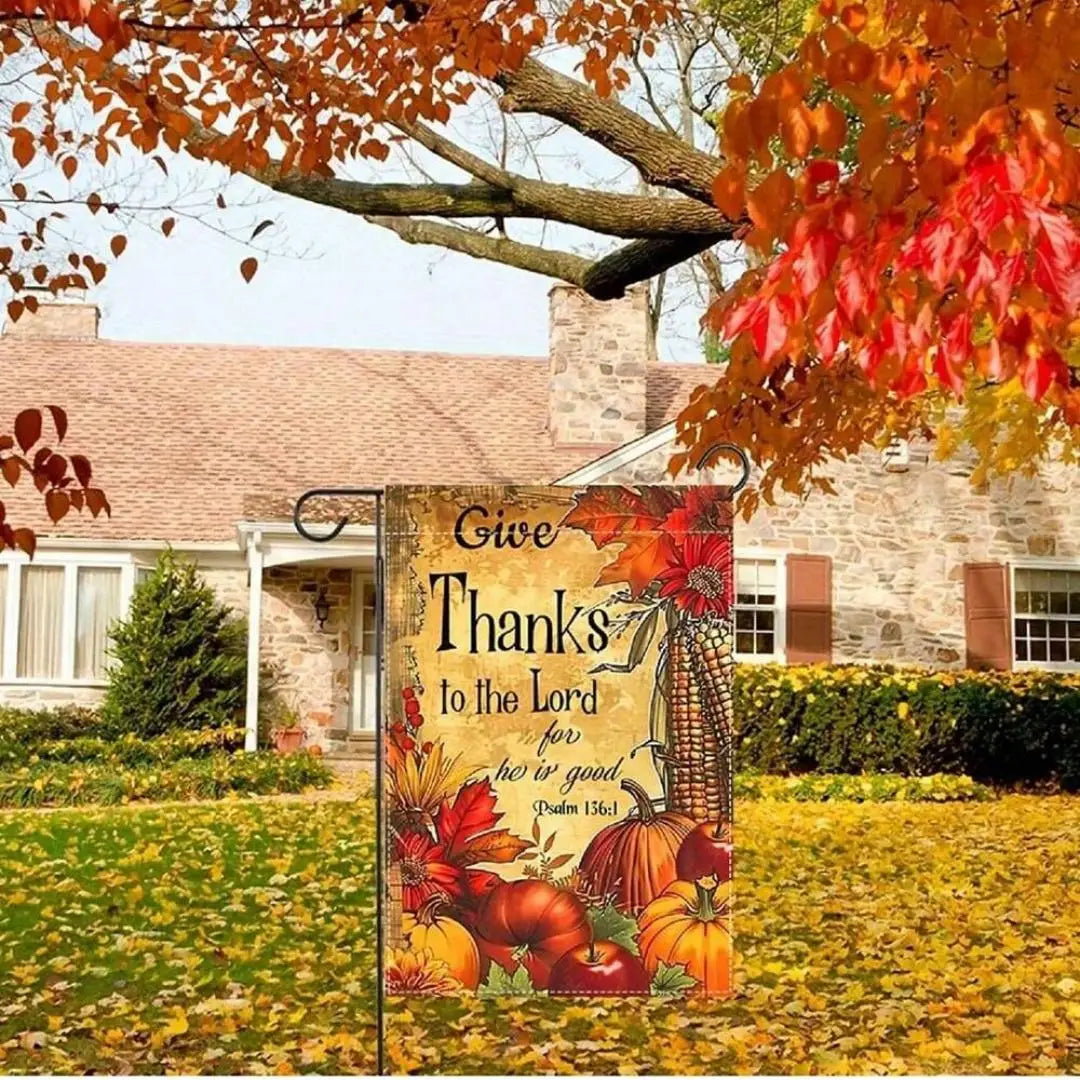 Thanksgiving-themed Garden Flag - Double-sided print, Thanksgiving pumpkin and autumn design, seasonal outdoor holiday decor Oasis Select