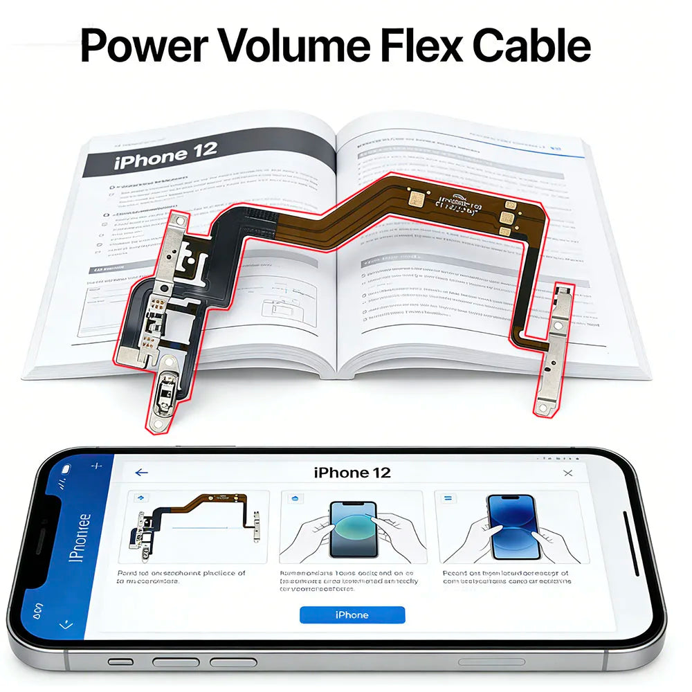 iPhone 12 Mini Pro Max Power Volume Flex Cable + Metal Bracket