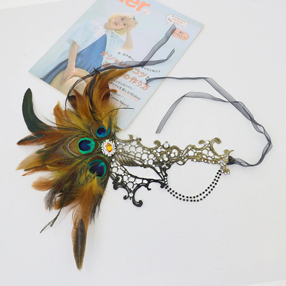 Feathers Design Half-Face Lace Mask Seductive Style Masquerade Feather Mask Fancy Prom Cosplay Masquerade Mask Oasis Select Black gold