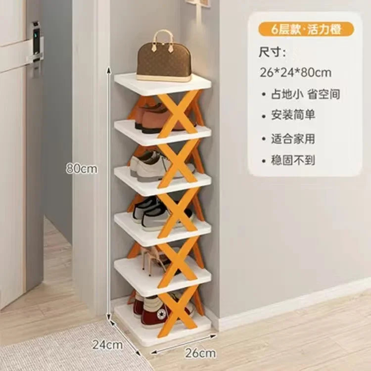 Household Economy Simple Shoe Rack Multi-layer Space Saving Free Installation of Dustproof Folding Plastic Shoe Storage Rack Oasis Select 6-layer orange