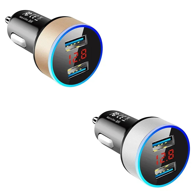 1/2pcs Car Charger For Cigarette Lighter Smart Phone USB Adapter Mobile Phone Charger Dual USB Digital Display Voltmeter Oasis Select 2pcs mix 1