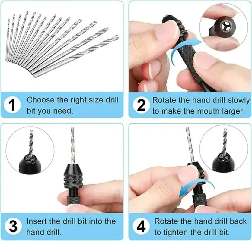 Mini Tool Set with Black Hand Twist Drill 10Pcs Fried Dough Twists Drill for Woodworking Drilling Rotary Wood Holes Tools Oasis Select