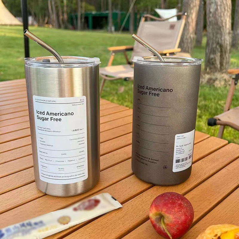 600ml Vacuum Insulated Coffee Mug – Stainless Steel with Straw