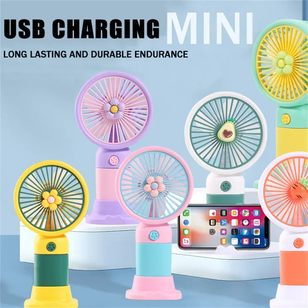 Handheld Small Fan Summer Mini USB Charging 1st Gear Fan with Lazy Stand Handheld Desktop Portable Silent Student 1PC Oasis Select