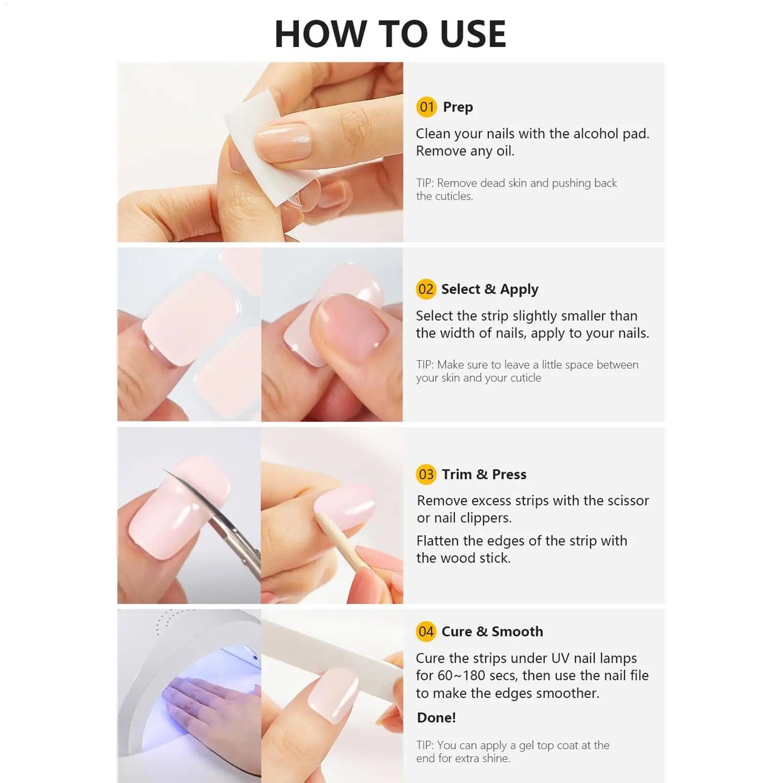 Semi Cured Gel Nail Strips French Gel Sticker Nails No Damage Manicure Supplies for Women Wife Ladies Girls Beauty Lovers Oasis Select