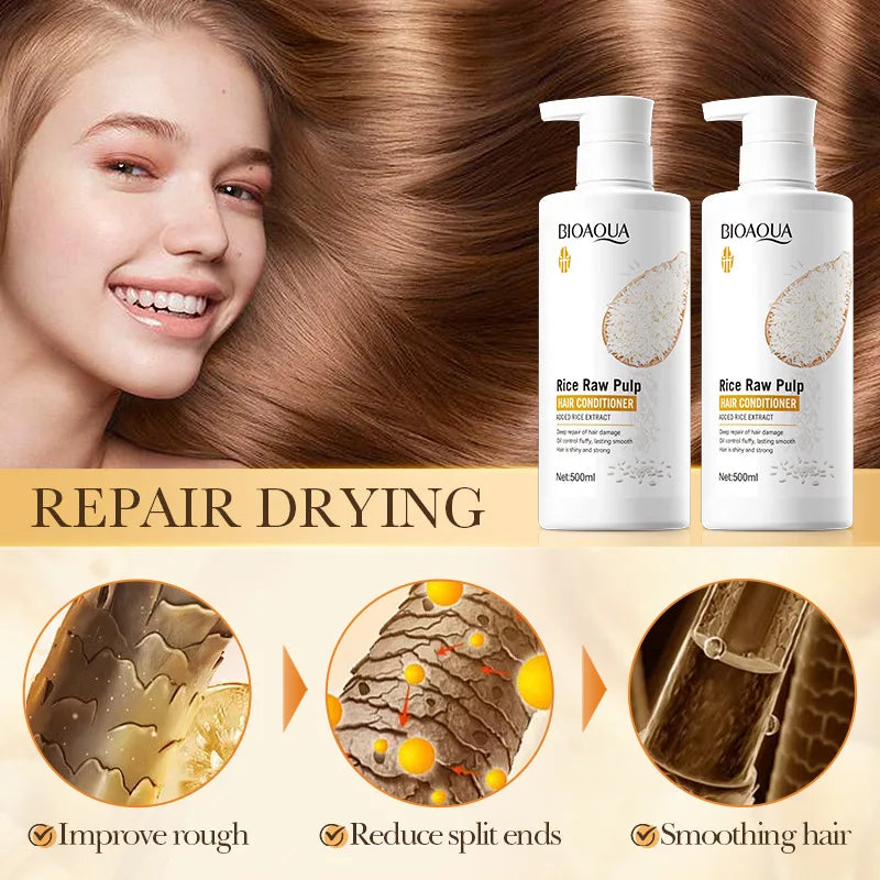 500ml Rice Conditioner Deeply Repairs Damaged Hair, Controls Oil Moisturizes, Leaves Hair Volumizing, Smooth, Shiny, And Elastic Oasis Select