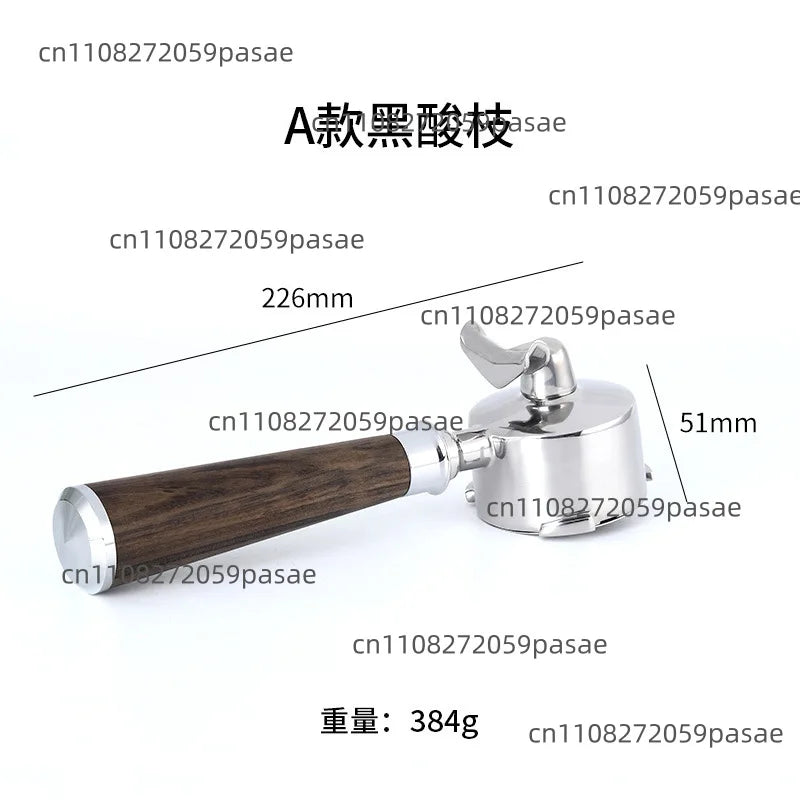 51mm Stainless Steel Two-cup Filter Screen Double-mouth Solid Wood Handle Modification Accessory for Home Coffee Machine Oasis Select A black rosewood