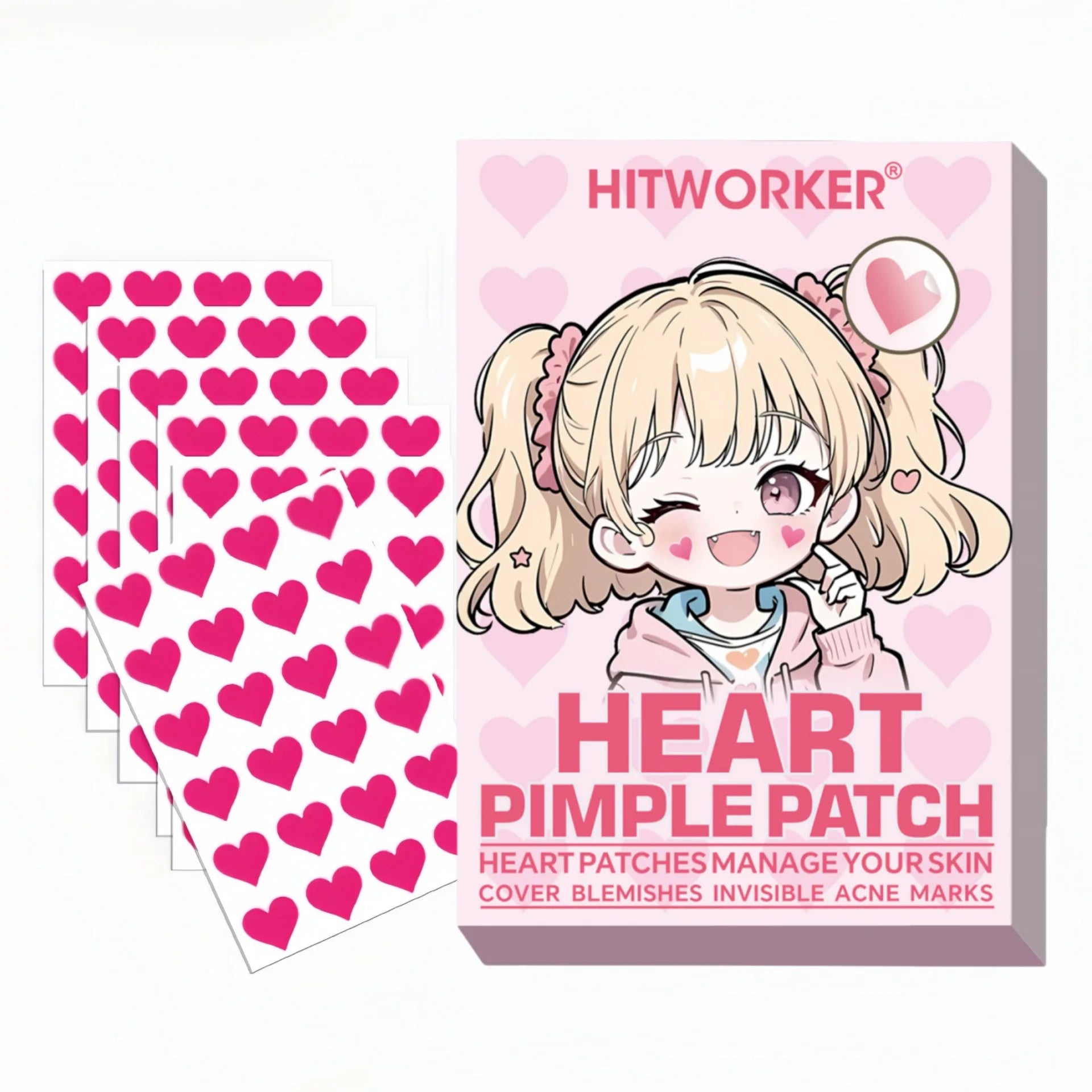 Rose red love design hydrogel acne patch, 24/144 pieces per box, waterproof, breathable, suitable for use day and night Oasis Select 144pcs