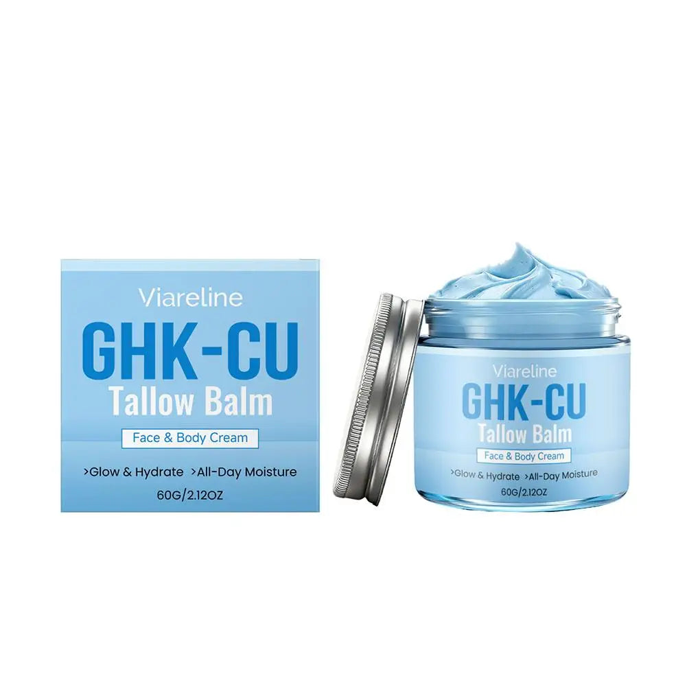 GHK-Cu Peptide Cream for Face, Blue Beef Tallow Moisturizer with Copper Peptides Gentle Safe for Face Hands Body Deep Nourishing Oasis Select 60g