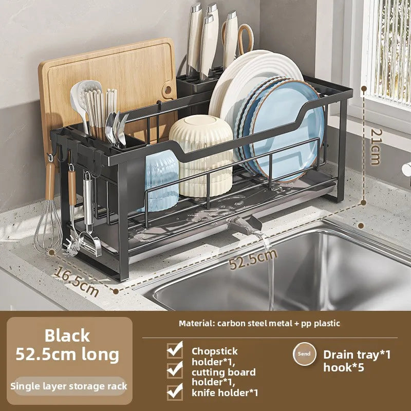 kitchen windowsill cutting board, bowl and chopstick draining rack, no need to install small bowl and dish storage racks Oasis Select 52.5cm black set