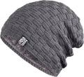 Mens Plush Lining Beanie Winter Hat Outdoor Sports Keep Warm Knitted Skully Hat Cycling Camping Cap Cold Weather Gear Oasis Select grey