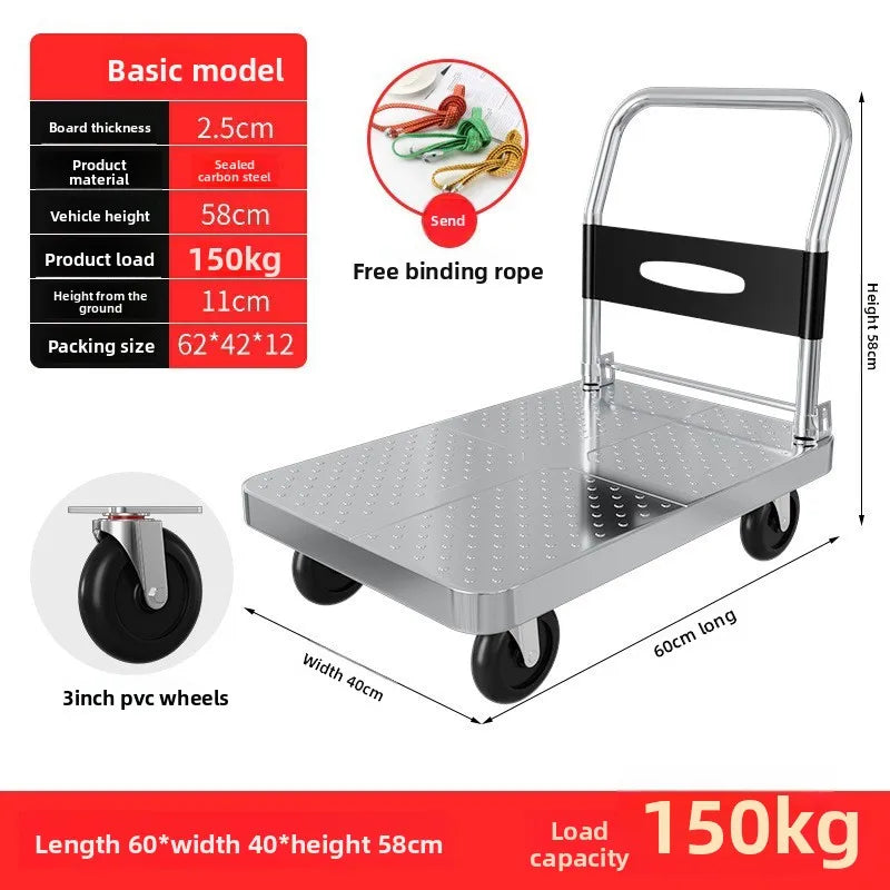 Steel plate pulling trolley trolley trolley handling thickened foldable portable silent trailer pulling flat truck Oasis Select 60-40-3-A