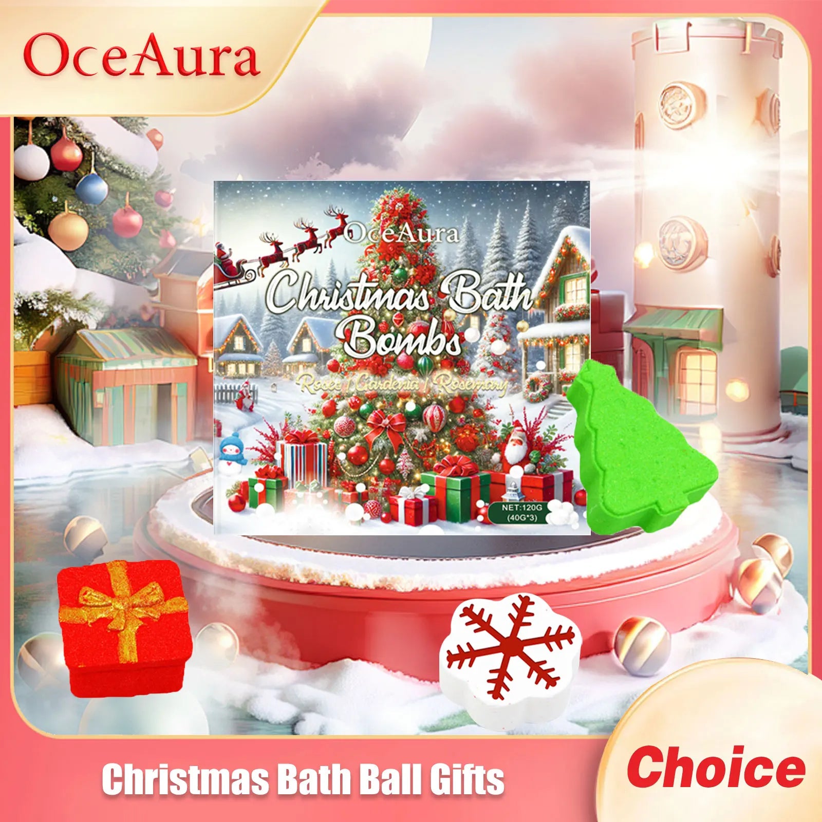 OceAura Christmas Spa Bath Bombs – Moisturizing Gift Set 120g Spa Bath Bombs Oasis Select 120g Boxed