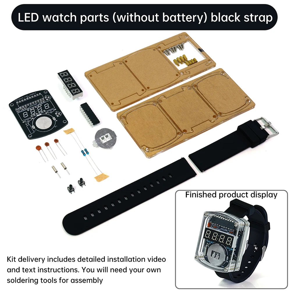 LED DIY Electronic Watch Kit Digital Tube Clock Accessories Soldering Assembly Electronic Silicone Watch Oasis Select Black 1