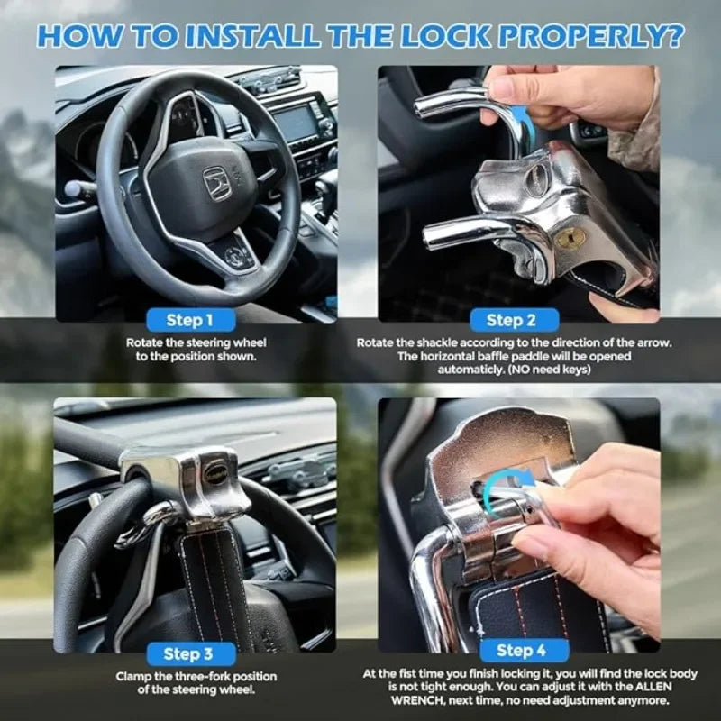 Car Steering Wheel Lock Anti Theft Protection Security Device Foldable with Window Breaker Interior Locks Car Lock Oasis Select
