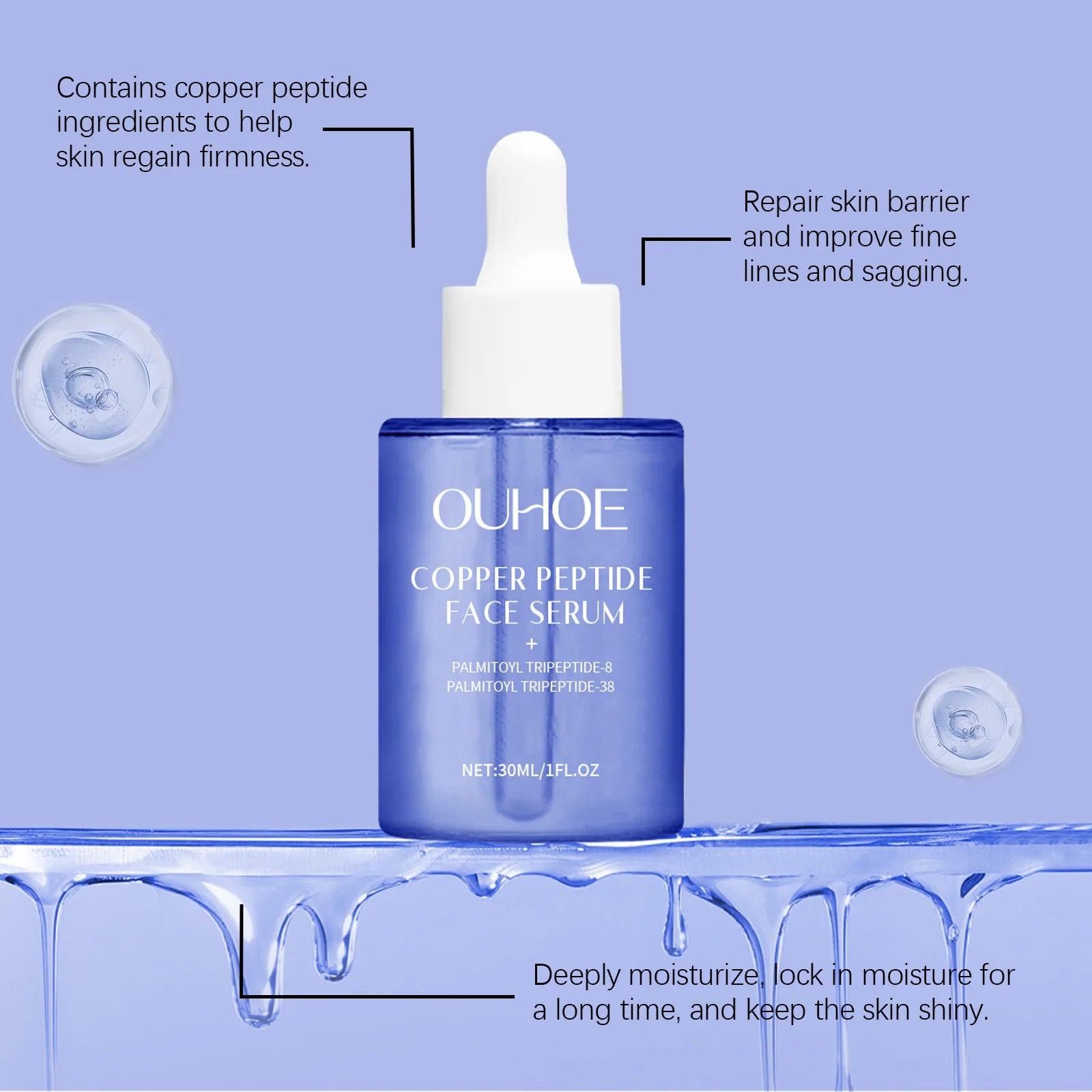 30ML Facial Serum Gentle Moisturizing Nourishing Enhance Smoothness Improve Skin Elasticity Glowing Copper Peptide Face Serum Oasis Select