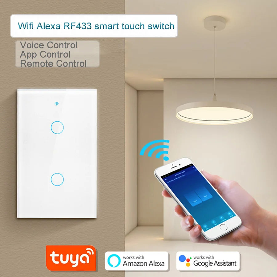 Tuya WiFi Touch Wall Smart Switch 1/2/3 Gang Light Switch Without Neutral Line Smart Life APP Control Support Alexa Google Home Oasis Select