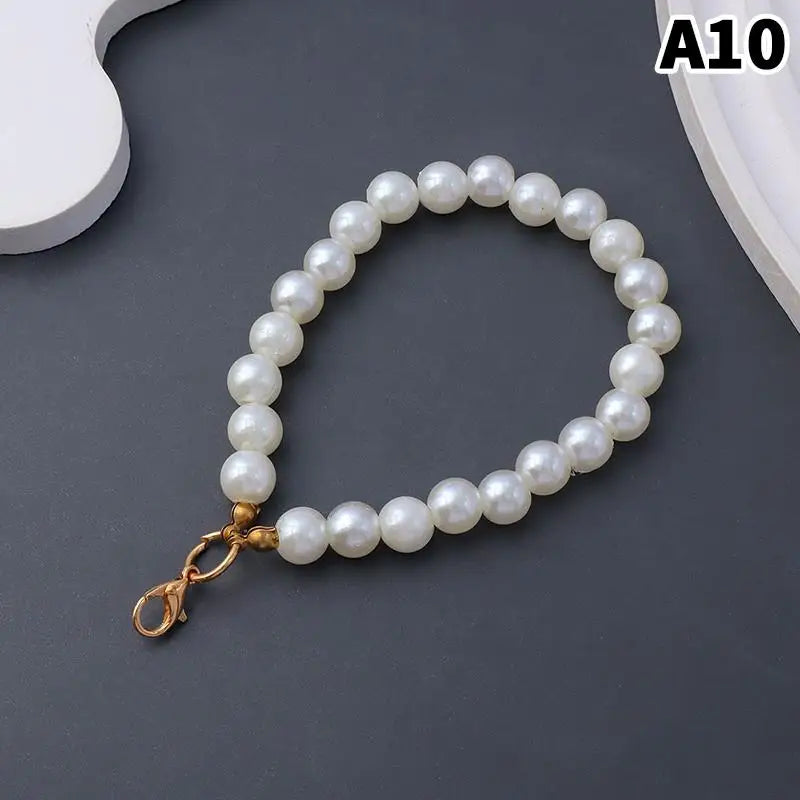 Simulated Pearl Keychain – Beaded Bag Charm & Phone Pendant