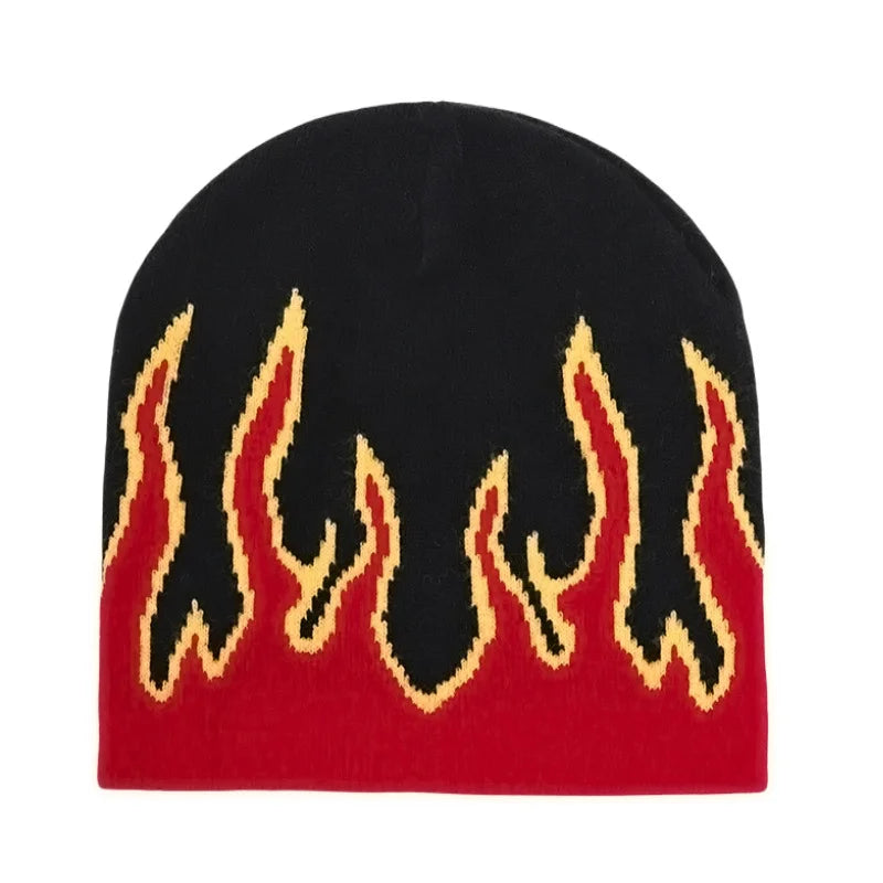 Knitted hat, hip-hop flame jacquard hat, cross-border winter warm and cold hat, brimless pullover hat, trendy and cool Oasis Select Red