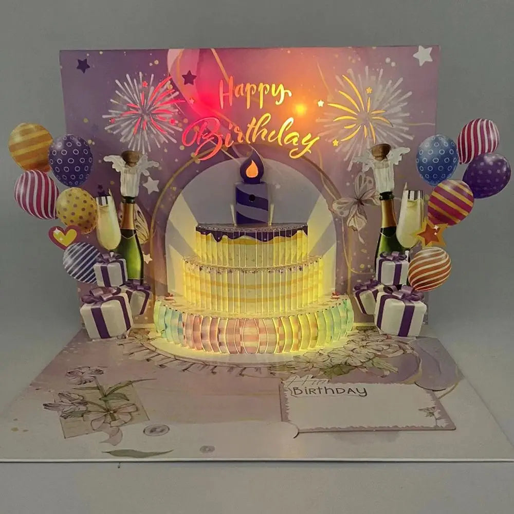 3D Pop-Up Musical Birthday Card with LED Blowable Candle