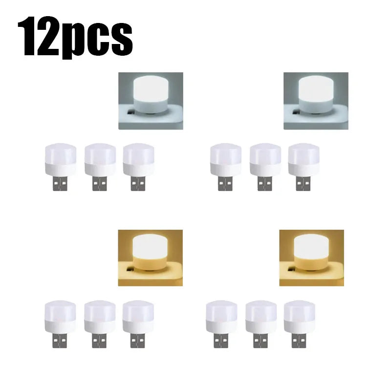 3/6/9/12pcs Reading Light USB Night Light Warm White LED Plug-In Light Bulb Portable Home Environment Light Energy-Saving Oasis Select 12pcs mix