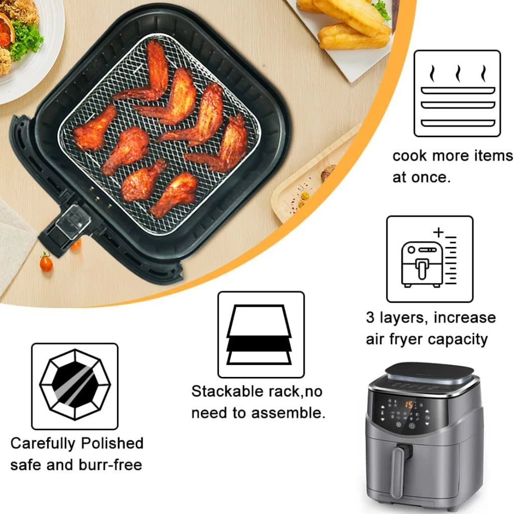 3-layers Air Fryer Rack Stainless Steel Stackable Grid Grilling Drying Steam For Air Fryer Basket Tray Air Fryer Accessories Oasis Select