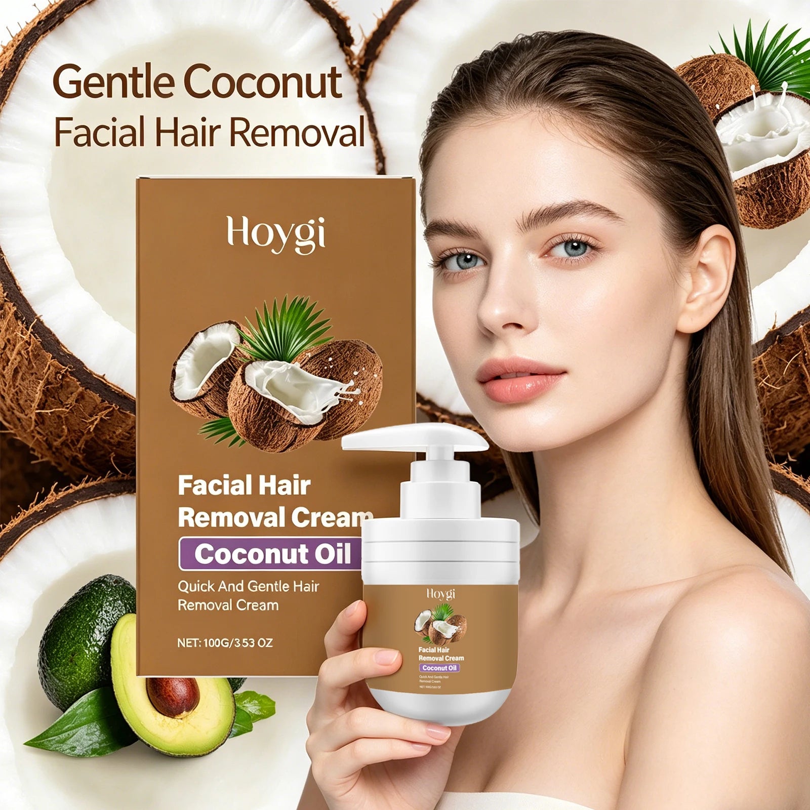 Coconut Hair Removal Cream for Women and Men Lip and Chin Hair Mild Non Irritating Painless Hair Remover Growth Inhibitor 100g Oasis Select