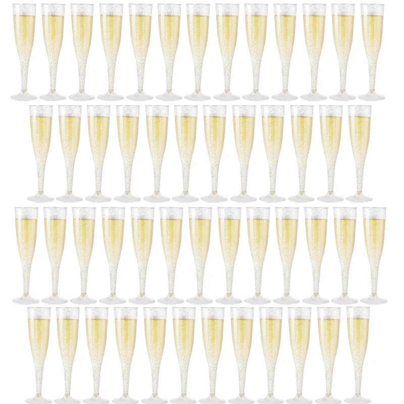 25/50Pcs Clear Champagne Flutes 5oz Plastic Glitter Champagne Flutes Reusable Stemmed Party Wine Cups Crystal Wine Cocktail Cups Oasis Select
