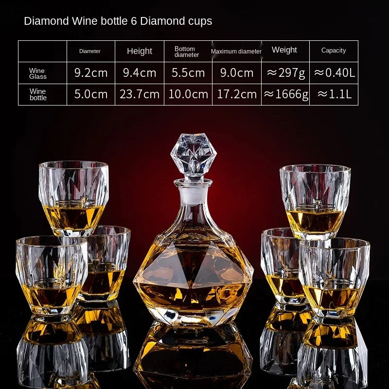 European thickened whiskey glass set large foreign wine glass crystal glass wine bottle creative wine set Oasis Select Diamond bottle set
