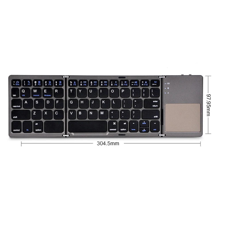 Wireless Folding Keyboard Bluetooth Keyboard With Touchpad For Windows, Android, IOS,Phone,Multi-Function Button Mini Keyboard Oasis Select B033-Black