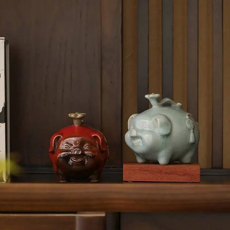 Ceramic Lucky Pig Wealth-Attracting Ornament Auspicious Tea Pet Desktop Craft Decoration Zodiac Mascot Gift Oasis Select