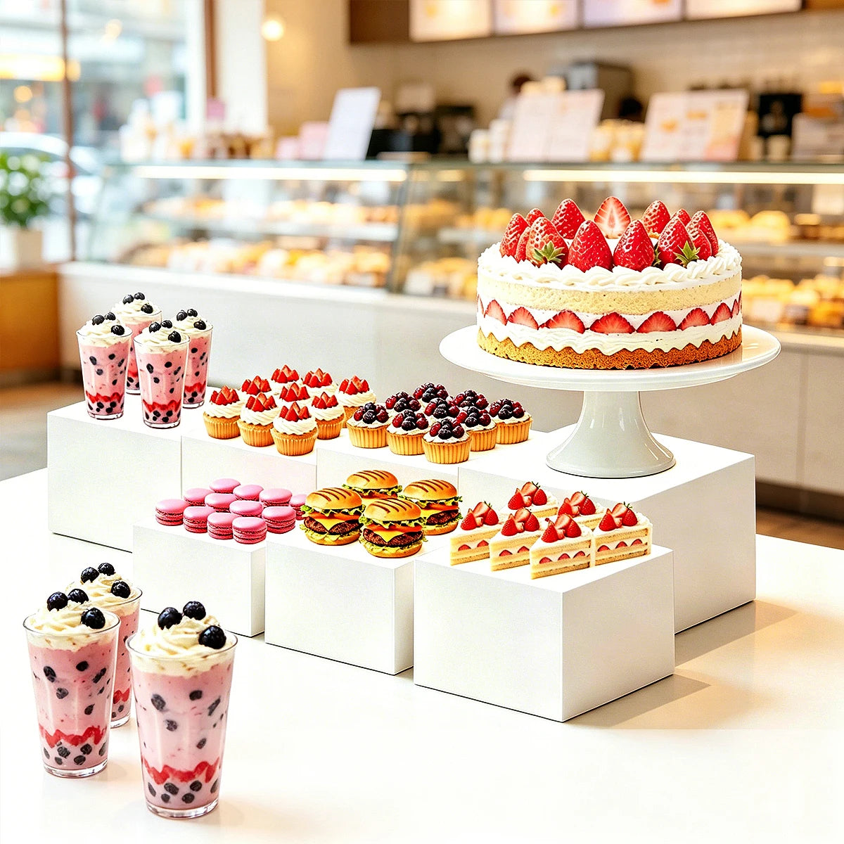 4/5/6/7/8pcs of Square White 3D Dessert Display Stand Stackable and Nested Wedding Acrylic Buffet Display Stand Ideal Choice Oasis Select