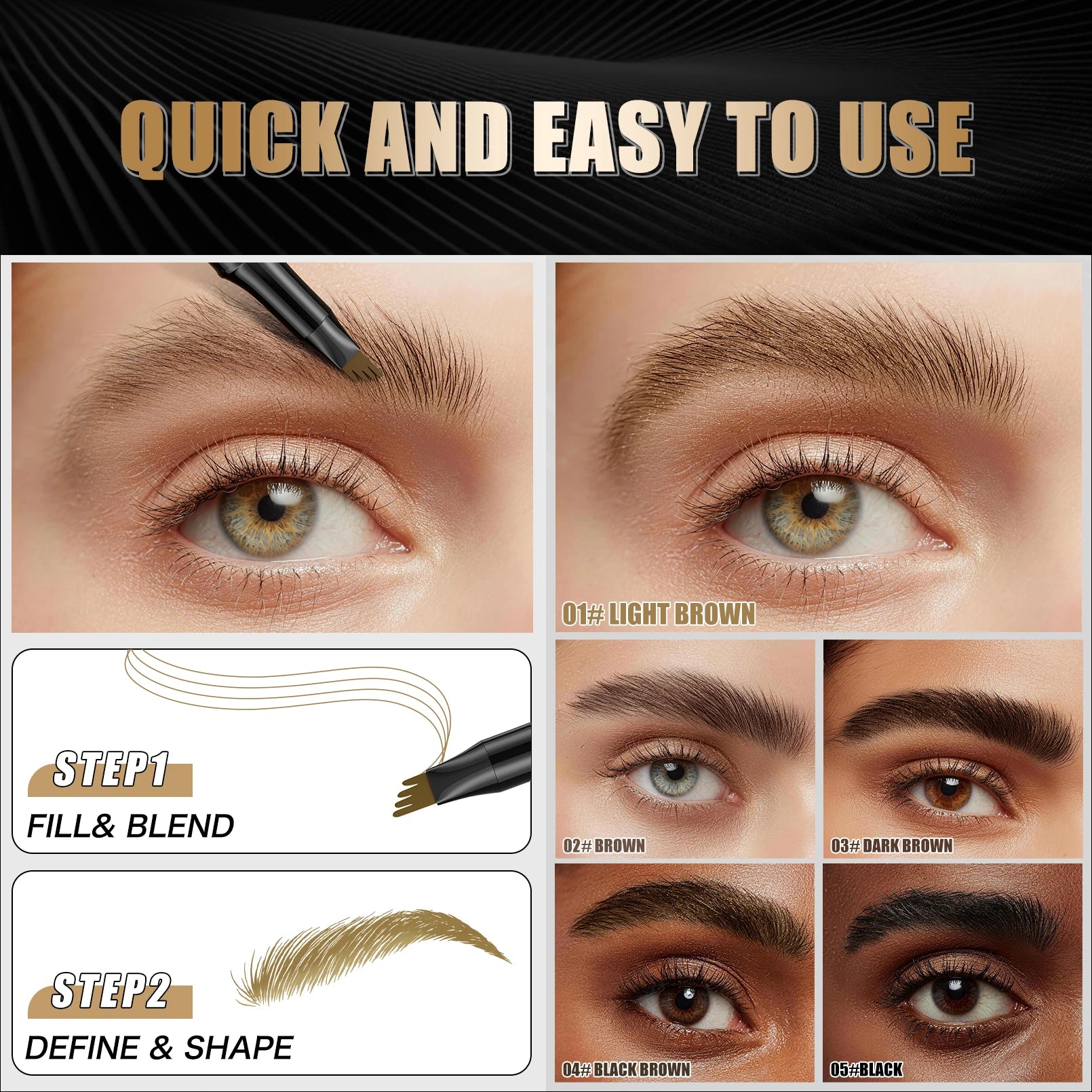 QIC 4-Tip Eyebrow Pencil – Waterproof & Long-Lasting | QIC