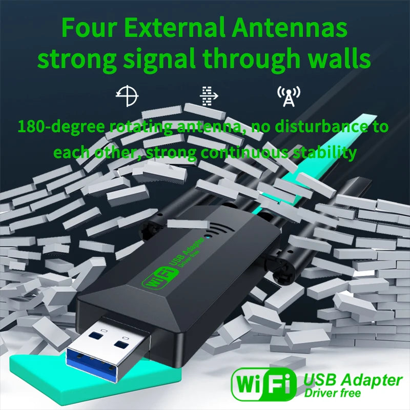 VAORLO 1200Mbps WiFi USB Adapter WiFi5 Dual Band 2.4G+5.8Ghz 4 Antenna Dongle USB3.0 High-Speed Wireless Card Receiver PC/Laptop Oasis Select