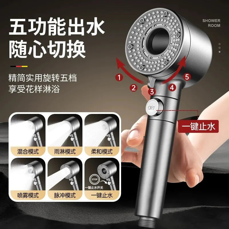 New 5 Modes Shower Head Large Flow Anion Filter Shower High Pressure Water Saving Mixer Shower Nozzle Bathroom Accessories Set Oasis Select