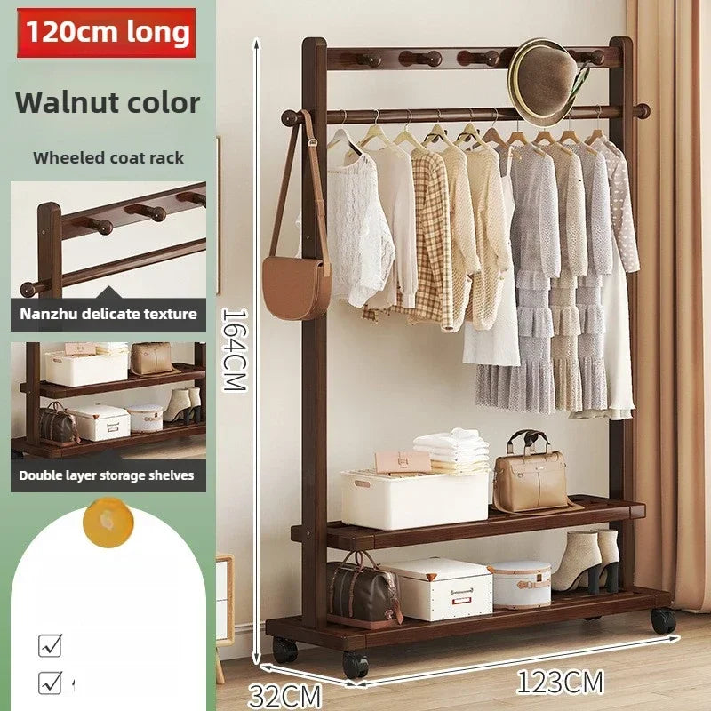 Multi-functional Hanging hanger Floor-to-ceiling bedroom coat rack Movable drying rack coat rack Oasis Select Walnut A