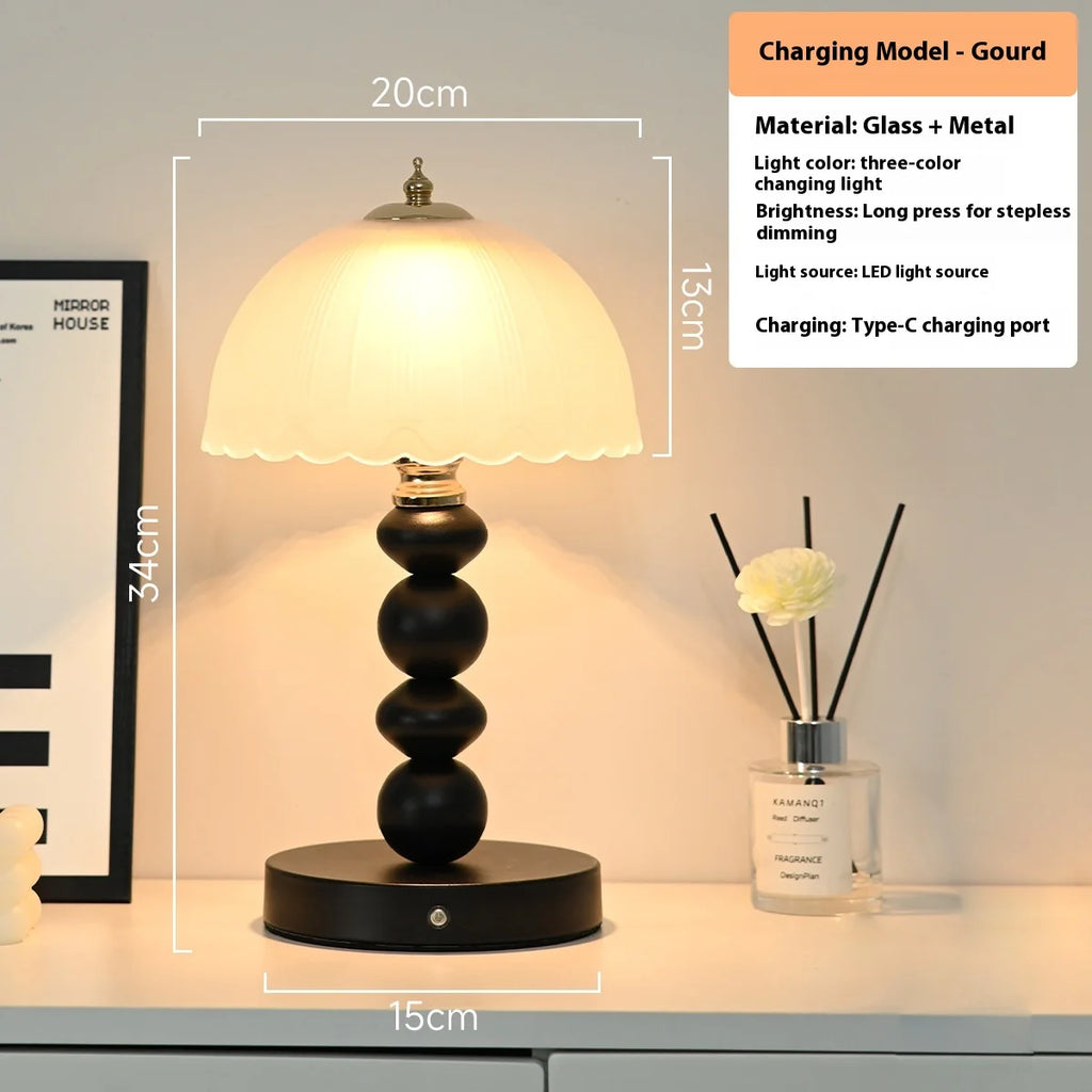 Nordic Bedside Table Lamp Light Luxury Bedroom Gourd-decorated Table Lamp Retro Glass Creative Night Light Homestay Desk Lamp Oasis Select gourd model