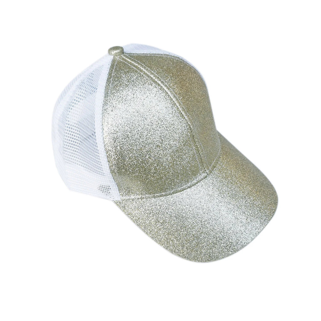 Classic quick drying large brim children's baseball cap with shiny ponytail and sequined hat, fashionable sun protection, casual Oasis Select