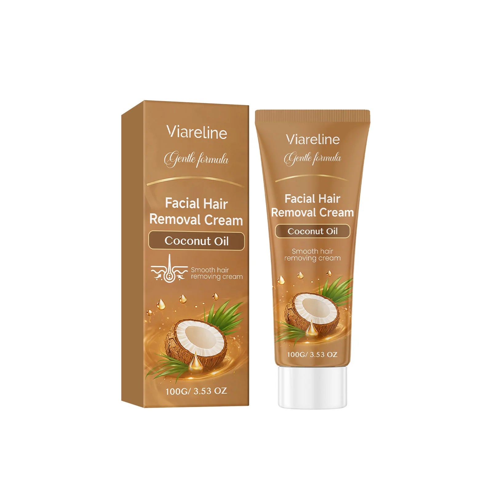 VIARELINE Coconut Oil Facial Hair Removal Cream – Painless Facial Depilatory Cream Oasis Select 100g boxed