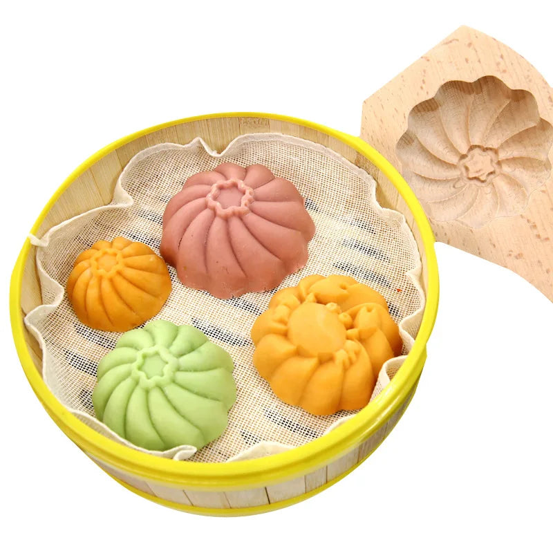 Kitchen Handmade Noodle Steamed Buns Pattern Steamed Bread Mold Baking Wooden Pasta Large, Medium and Small Cage Printing Tool Oasis Select
