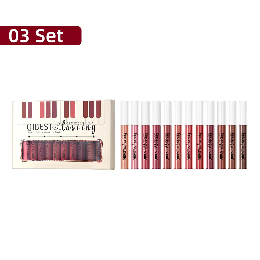 QiBest Matte Lip Gloss Set – 12 Waterproof Shades Long Lasting