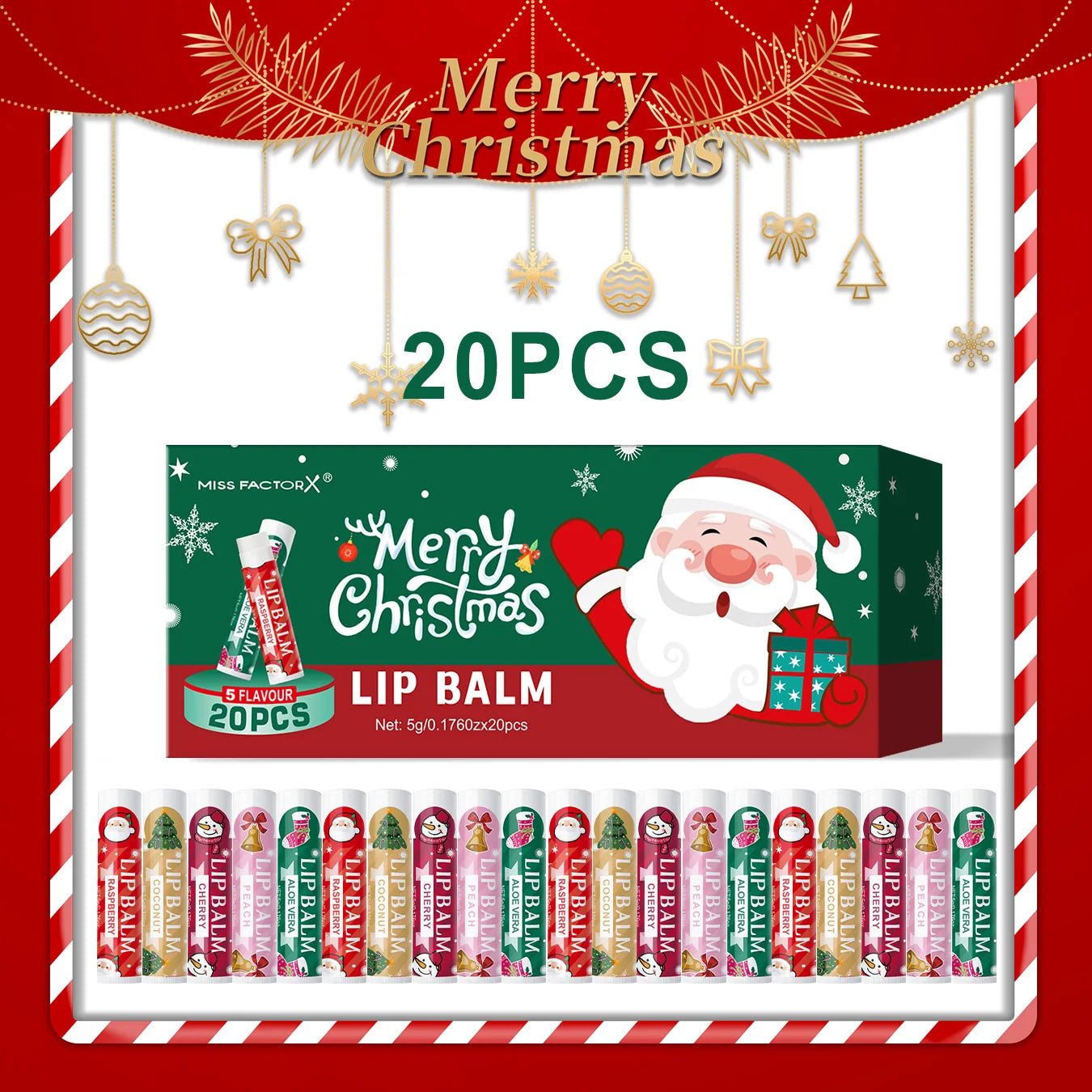 20PCS lipstick Set -5 Taste Christmas Theme Deep moisturizing and lasting moisturizing to create plump and shiny lips Oasis Select 20PCS lipstick set