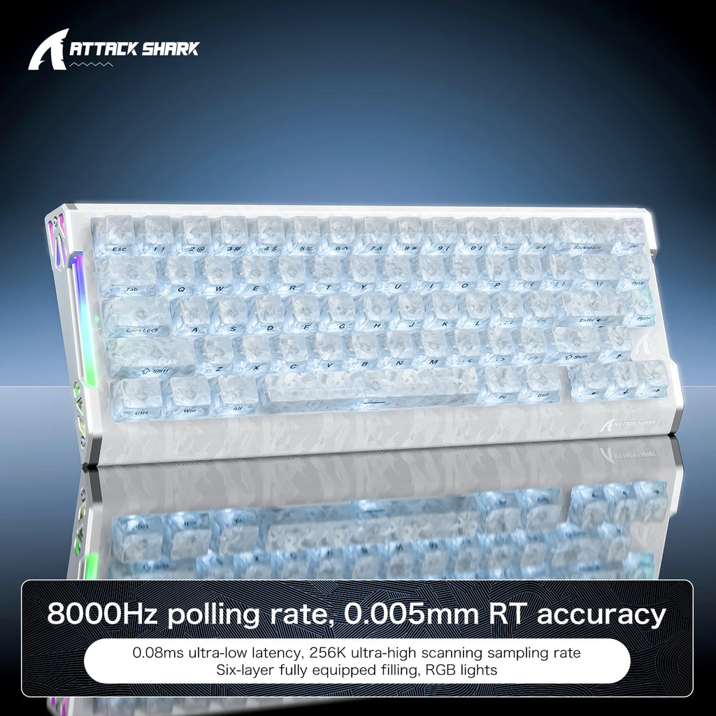 ATTACK SHARK R68HE Magnetic Switch Wired Mechanical Keyboard, 0.08ms Latency, 8000Hz, Forged Carbon Fiber, RGB Gaming Keyboard Oasis Select Ice Blade Magnetic shaft