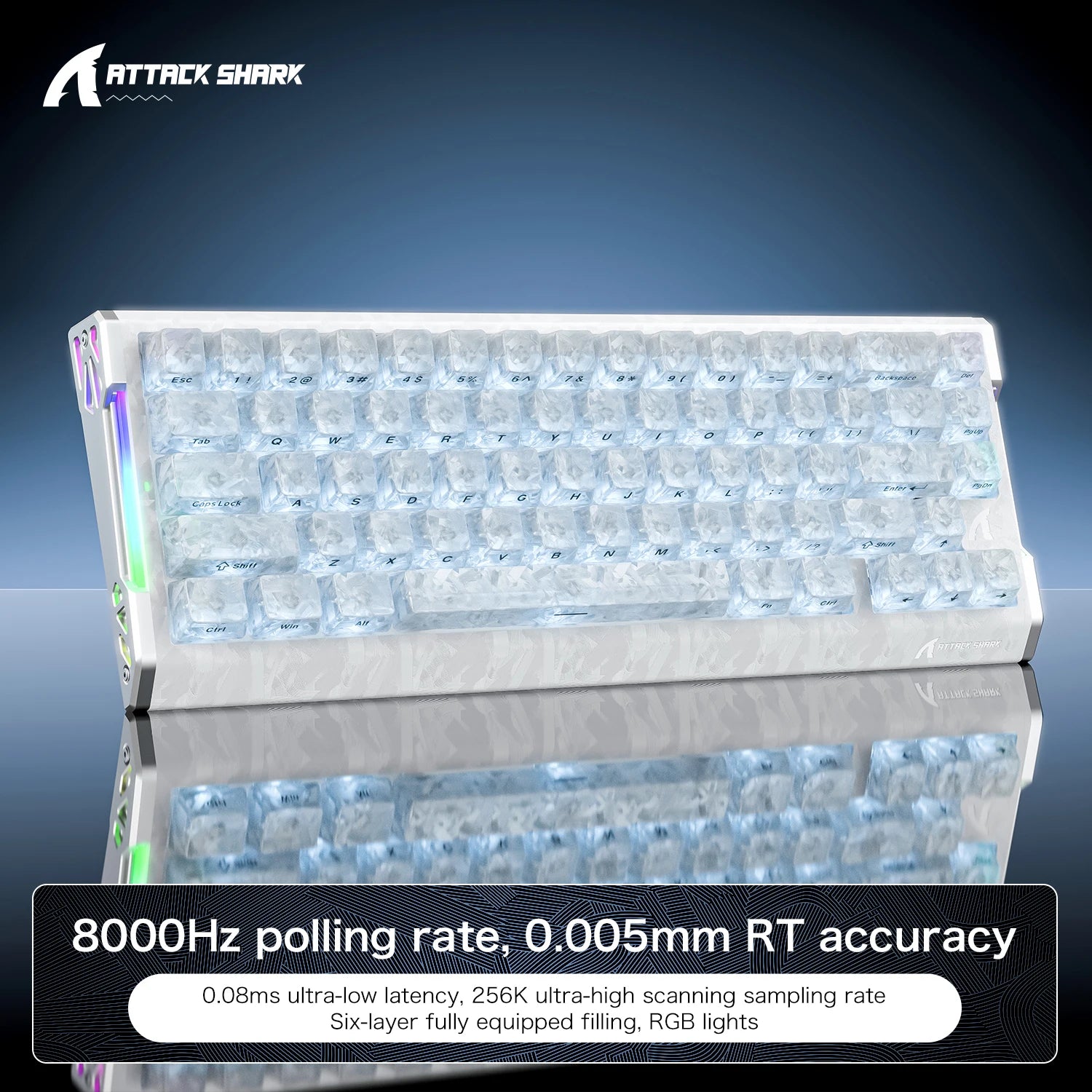 ATTACK SHARK R68HE Magnetic Switch Wired Mechanical Keyboard, 0.08ms Latency, 8000Hz, Forged Carbon Fiber, RGB Gaming Keyboard Oasis Select Ice Blade Magnetic shaft