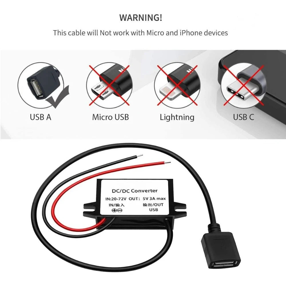 DC/DC 20-72V To 5V 3A 15W USB Converter With USB Output Power Adapter Converter Voltage Buck Regulator Waterproof Transformer Oasis Select