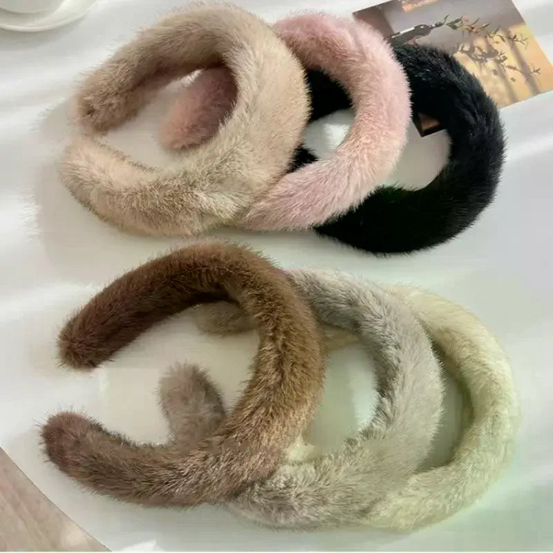Fluffy Wide Hair Hoop Headband – Soft Furry Band for Women & Girls